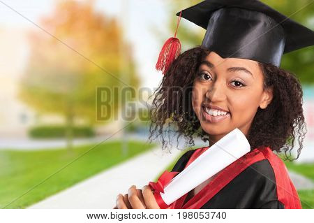 Woman standing certificat color background view beautiful