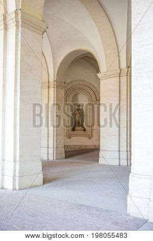 Rome Italy - October 9 2008: The architectures and statues of the Arcade of Palazzo Barberini