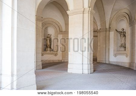Rome Italy - October 9 2008: The architectures and statues of the Arcade of Palazzo Barberini