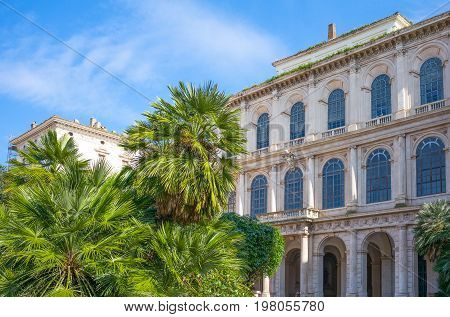 Rome Italy - October 9 2008: The Palazzo Barberini facade seen from the entrance garden