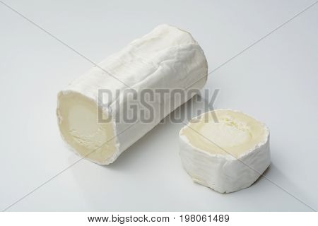 Goat Cheese  on white background, slice part