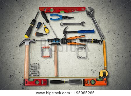 Shape house tools placed activity yellow objects