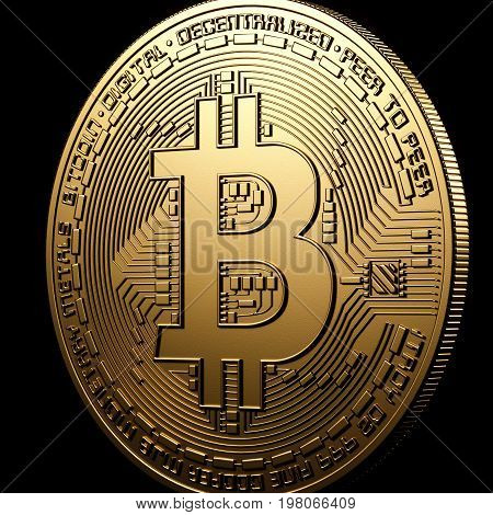 Bitcoin gold isolation on black high resolution