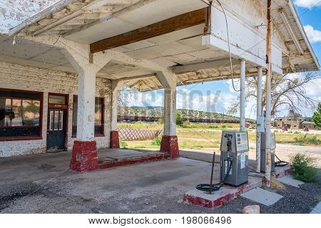 SELIGMAN AZ - SEPTEMBER 16: Abandoned gas station on Route 66 near Seligman AZ on September 16 2015