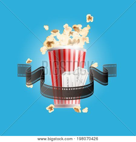 Set for a hike in the cinema. Vector illustration. Banner for the cinema