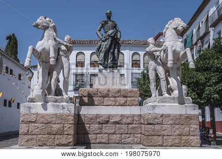 Cordoba, SPAIN - July 9, 2017: Sculptural ensemble dedicated to the bullfighter Manolete, called 