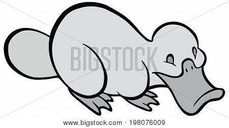 Smiling BW cartoon platypus - You can design cards, part of platypus logo, mascot, corporate character and so on. Lively animal character.