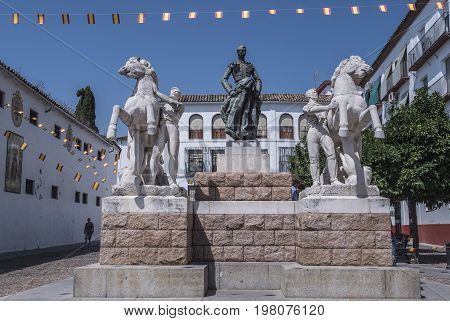 Cordoba, SPAIN - July 9, 2017: Sculptural ensemble dedicated to the bullfighter Manolete, called 