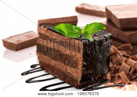Cake slice chocolate sweet food color white background