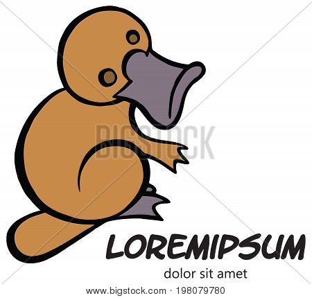 Funny happy cartoon platypus vector logo template.