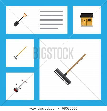 Flat Icon Farm Set Of Tool, Spade, Grass-Cutter And Other Vector Objects
