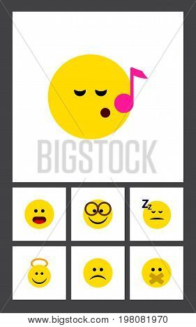 Flat Icon Gesture Set Of Descant, Hush, Sad And Other Vector Objects
