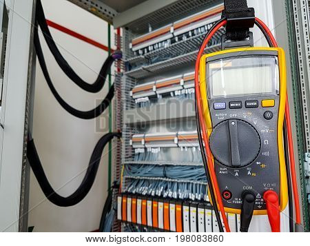 Electronic multimeter ready for measurements. Electrician tool.