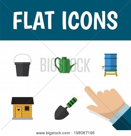 Flat Icon Dacha Set Of Container, Stabling, Pail And Other Vector Objects