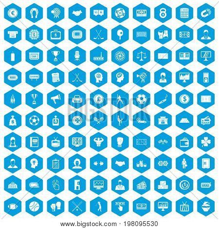 100 totalizator icons set in blue hexagon isolated vector illustration