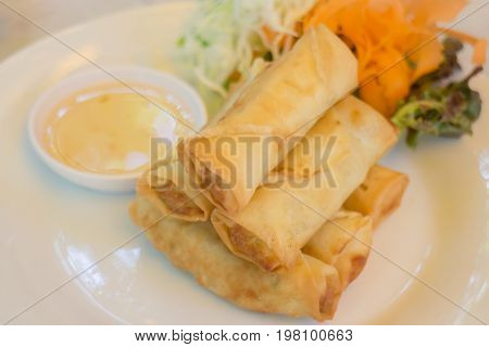 Deep fried vegetable spring rolls stock photo