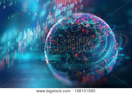 Technical Financial Graph On Digital Earth 3D Illustration