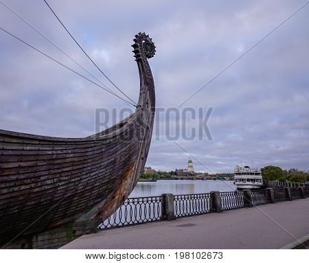 Drakkar (viking Wooden Boat) On The Waterfront