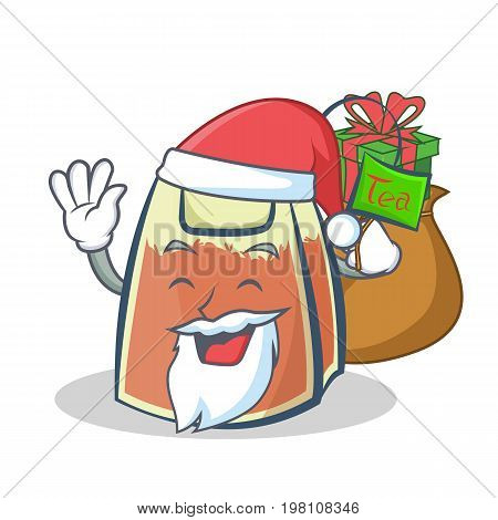 Santa tea bag character cartoon with gift vector illustration