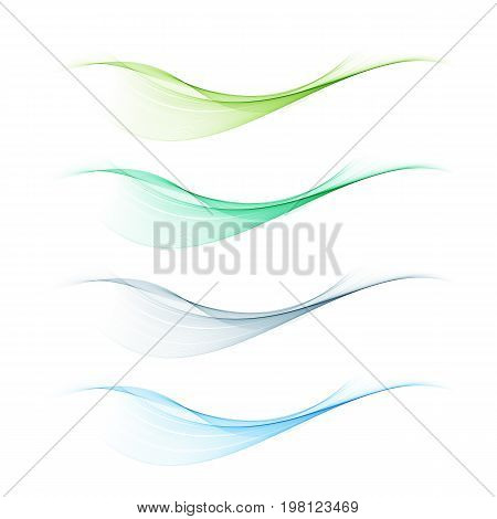 set of abstract color wave smoke transparent blue, green wavy