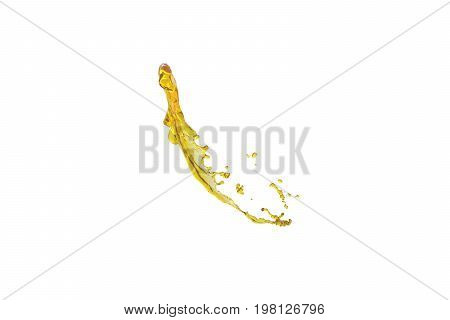 flying beautiful oil splah isolated over white background and drops