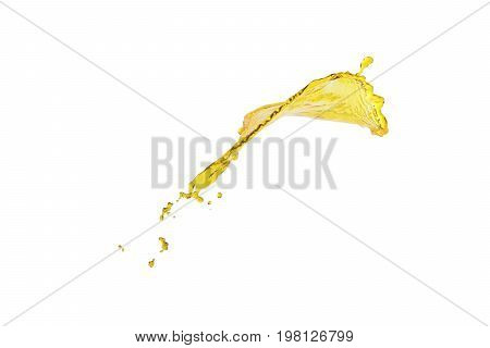 flying beautiful oil splah isolated over white background and drops