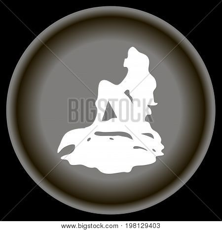 Icon white Mermaid silhouette on stone with tail  on grey plate.