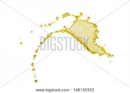 flying beautiful oil splah isolated over white background and drops