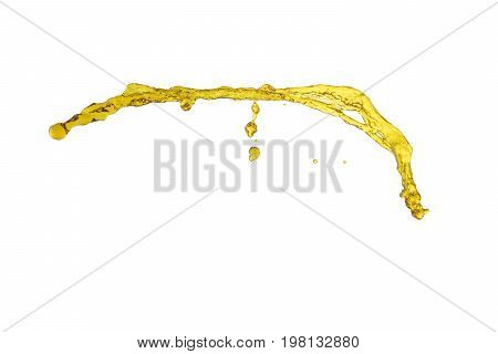 flying beautiful oil splah isolated over white background and drops