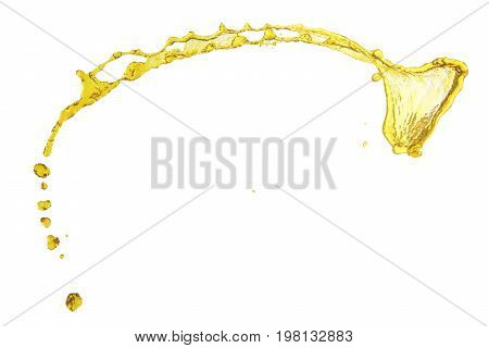 flying beautiful oil splah isolated over white background and drops