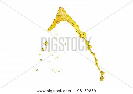 flying beautiful oil splah isolated over white background and drops