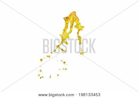 flying beautiful oil splah isolated over white background and drops