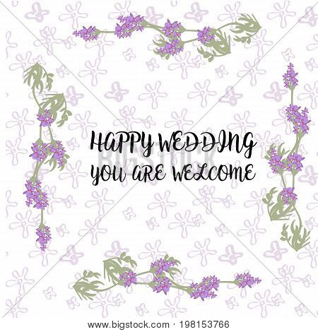 Vector wedding invitations set with lavender flowers on white background. Romantic tender floral design for wedding invitation, save the date and thank you cards. With place for text. violet