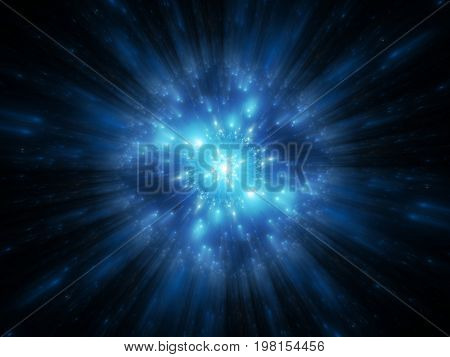 Blue glowing multidimensional object in space computer generated abstract background 3D rendering
