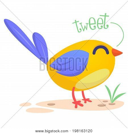Cute cartoon bird singing. Vector illustration of a bird icon isolated