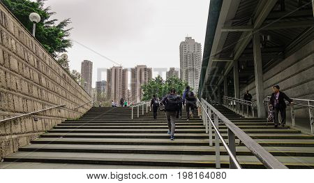 People On Street At Downtown In Hong Kong