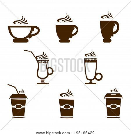 Coffee mug icons. Set. Vector illustration. Isolated on white background.