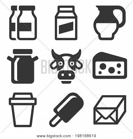 Milk Icons Set on White Background. Vector