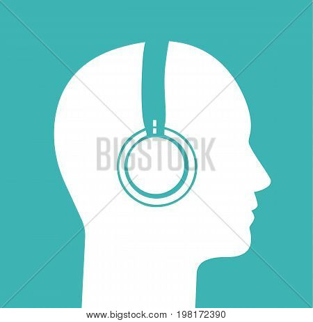 Head profile with headphones. Human head. Vector stock.