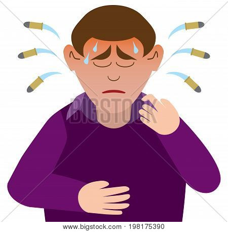 Man having anxiety attack is sweating bullets
