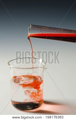 Physics. Miscible fluids. Colored pigments being poured into water. 1 of 4 image series.