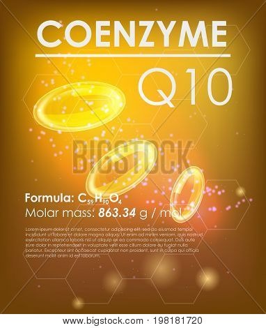 Coenzyme Q10. Supreme collagen oil drop essence with DNA helix. Premium shining serum droplet