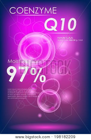 Coenzyme Q10. Supreme collagen oil drop essence with DNA helix. Premium shining serum droplet