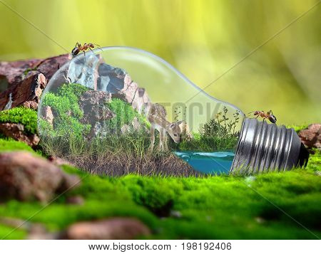 Microcosm in the lamp with a deer