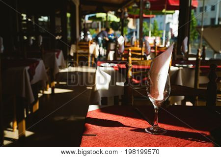interior of an empty restaurant in the morning