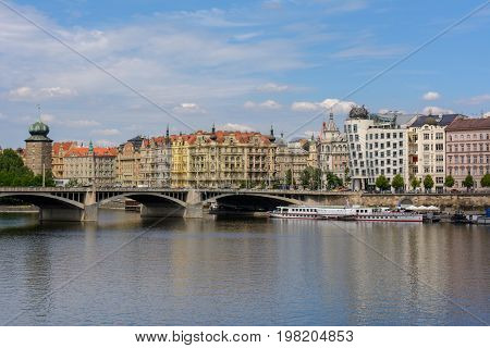 Dancing House at the Vltava river embankment in Prague, Czech Republic