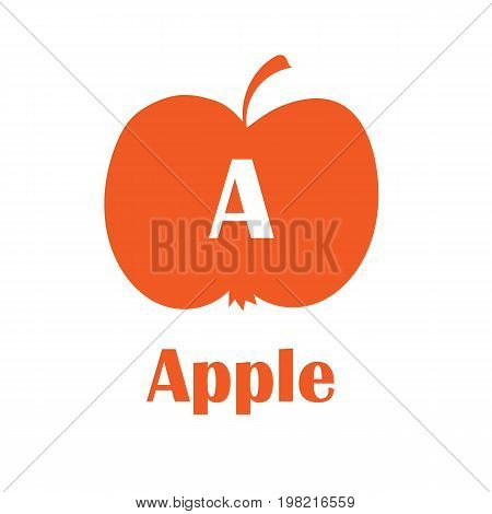 Kids alphabet in flat style. A - Apple. Vector illustration for print, cards and creaive design