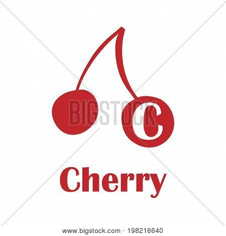 Kids alphabet in flat style. C - Cherry. Vector illustration for print, cards and creaive design