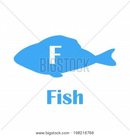 Kids alphabet in flat style. F - fish. Vector illustration for print, cards and creaive design