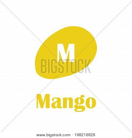 Kids alphabet in flat style. M - mango. Vector illustration for print, cards and creaive design